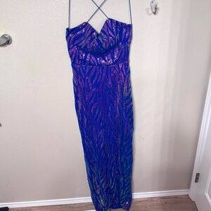 Next Up Blue & pin Iridescent Sequin Mermaid Size 11/12 Prom Maxi Mermaidcore